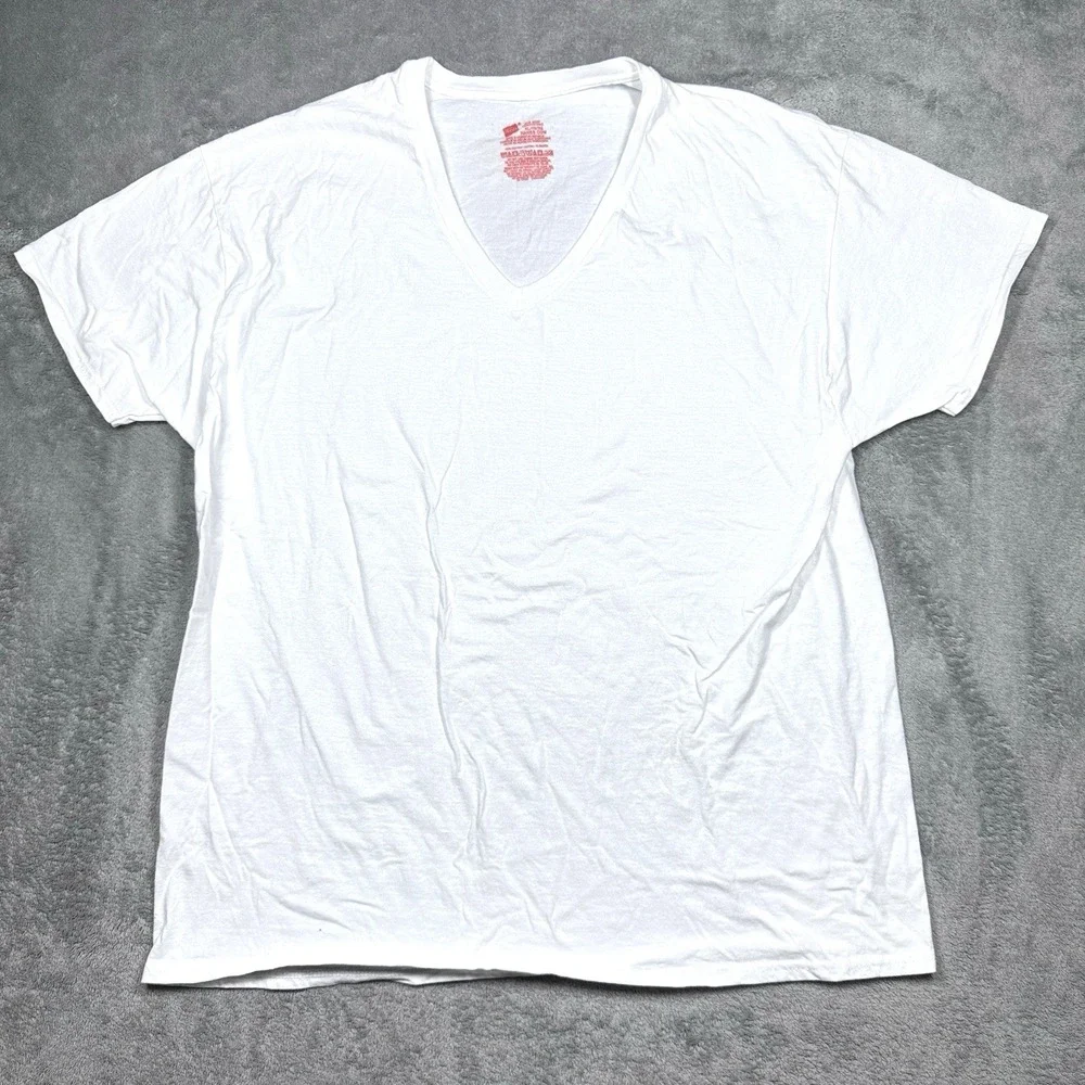 Hanes White V Neck Undershirts Mens XL 3‎ Pack Cotton Short Sleeve Tee